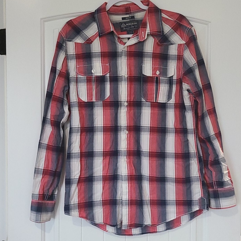Red blue and white American Rag button up shirt